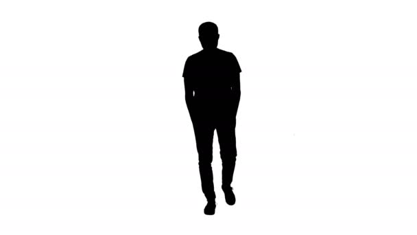 Silhouet Man in casual lopen. — Stockvideo