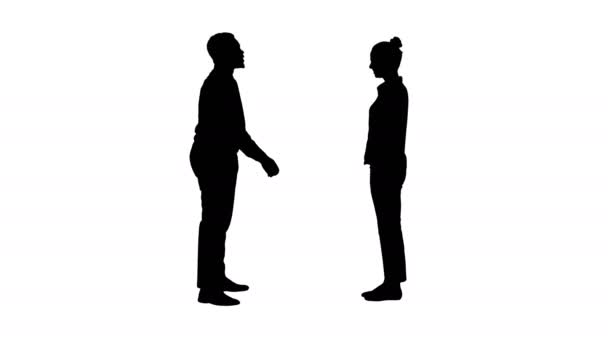 Silhouette African man and caucasian woman giving low five. — Stock Video