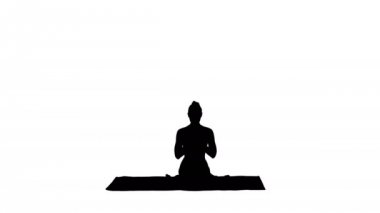 Gomukasana egzersiz, inek yüz poz oturan, pratik yoga siluet genç çekici kadın.