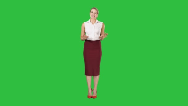 Full Length Portrait Charming Smiling Energetic Woman Formal Clothes Talking — Stock videók