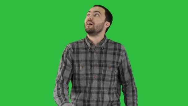 Medium Shot Happy Young Man Looking While Walking Green Screen — Stock Video