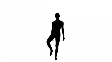 Siluet genç yogi kadın pratik yoga kavramı, varyasyon Utthita Hasta Padangushthasana poz, Trivikramasana, ayakta bölmeleri.