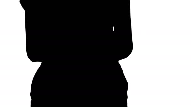 Silhouet Concept om geld te verdienen in de handel van de bouw gebouw, een vrouw geld tellen. — Stockvideo