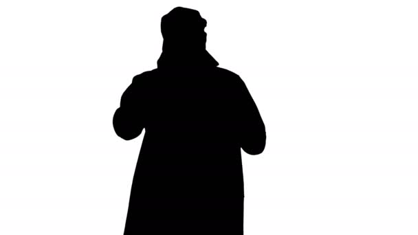 Silhouette Jeune homme d'affaires à la mode parlant sur téléphone mobile. — Video