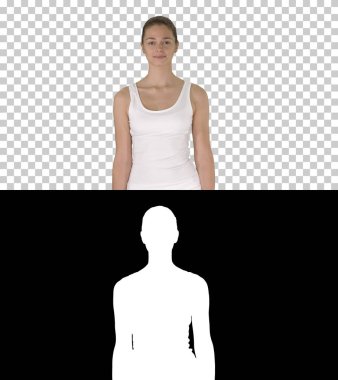 Yürüme, alfa kanalı gülümseyen fitness kadın