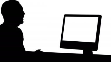 Siluet Genç İş Adamı Bilgisayarından Video Görüşmesi Yapıyor.