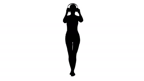 Ansicht Voller Länge Silhouette Sportswoman Hört Musik Über Kopfhörer Professionelle — Stockvideo