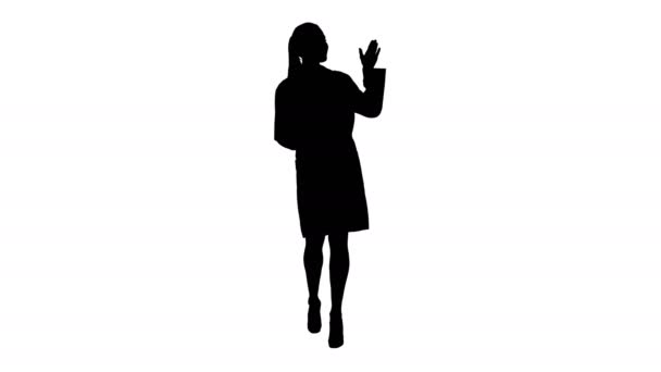 Silhouette Dottoressa che mostra qualcosa con le mani tese. Presentazione. — Video Stock