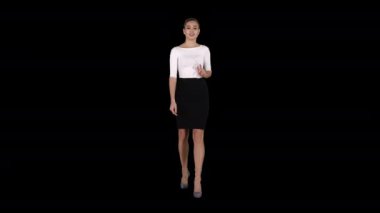 İş kadını sunucusu konuşuyor ve ürün veya metin gösteriyor, Alpha Channel