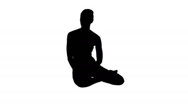 Silhouette Jolie femme de fitness assise sur le sol et à l'écoute . — Video