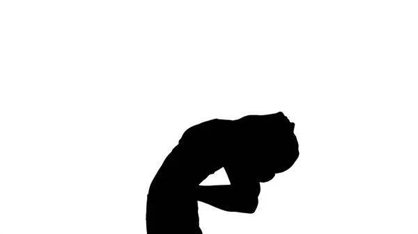 Silhouette junge attraktive Frau praktiziert Yoga, Stretching in Ustrasana-Übung, Kamelpose. — Stockfoto