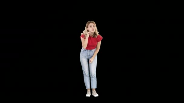 Woman in front of a mirror preening, Alpha Channel — Stock Video