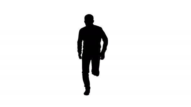 Silhouet Man in casual versnellen en begint snel te lopen. — Stockvideo