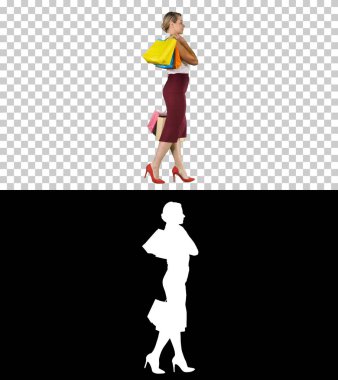 Womanholding çanta alışveriş ve yürüyüş, alfa kanalı çok renkli alışveriş mutlu