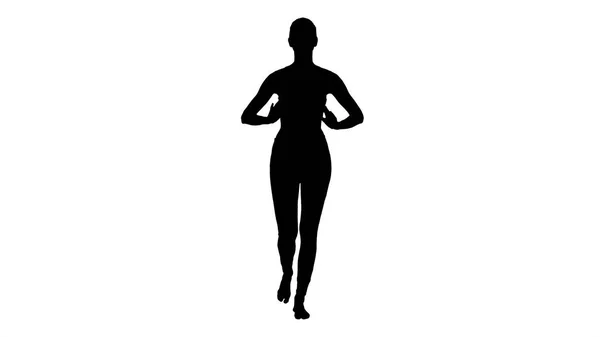 Silhouette Giovane donna che respira aria fresca. Prepararsi per lo yoga . — Foto Stock