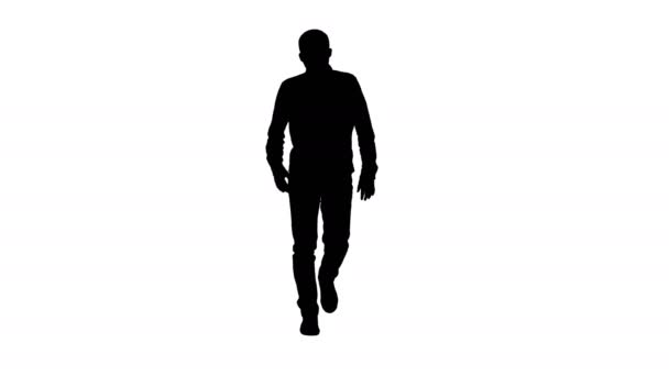 Silhouette Man respira profondamente dopo aver corso. Avere dolore al cuore. — Video Stock