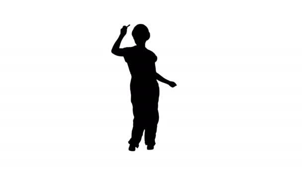 Silhouet Handelaarster dansen. Bouw uniform gekleed vrouw. — Stockvideo