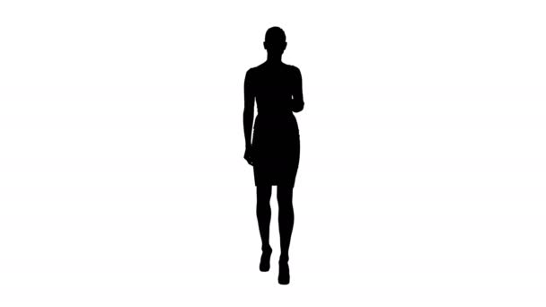 Silhouet Business vrouw presentator praten en tonen van product of tekst. — Stockvideo