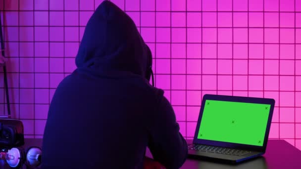 몸값을 쳐다 보의 순서로 데이터를 통해 개인 정보를 훔치는 해커. 녹색 스크린 모형 디스플레이. — 비디오