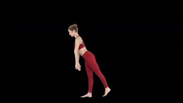 Tuladandasana nebo Balancing Stick Pose je pokročilá jóga držení těla od krásné ženy jógy, Alpha Channel — Stock video