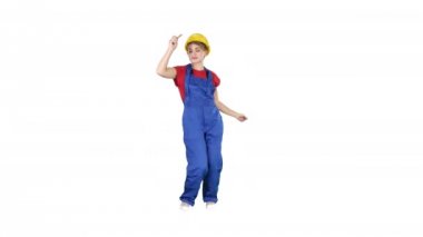Tradeswoman dans eden inşaat düzgün giyimli kadın beyaz arka plan üzerinde.