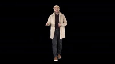 Trençkotlu genç adam selam veriyor, Alpha Channel.