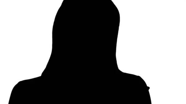 Silhouette Aktiv affärskvinna hålla tablett. — Stockfoto