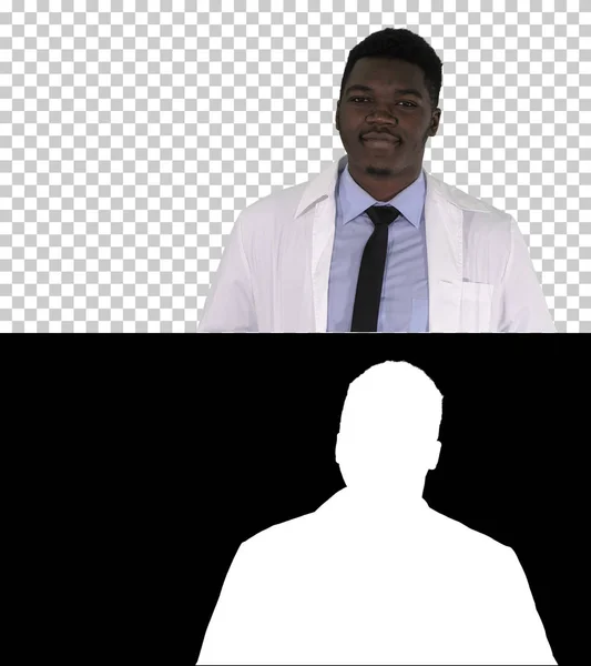Male African Doctor Standing With Hands In His Pockets, Alpha Channel — Stock Photo, Image