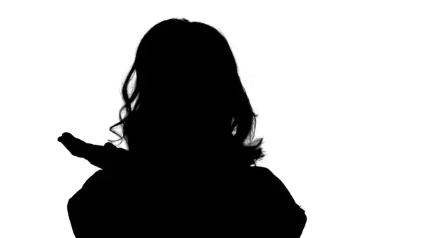 Silhouette donna eccitata con un'idea. — Foto Stock