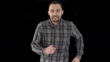 Genç adam koşuyor ve gülümsüyor, Alfa Kanalı.