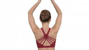 Kadının elleri beyaz arka plan üzerinde birleştiğinde ile Yoga lotus poz yapması.