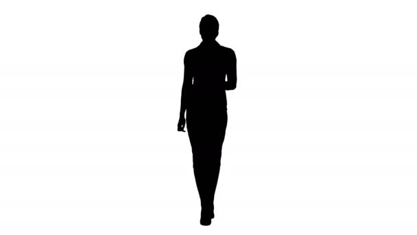 Silhouette Joven mujer de negocios segura caminando. — Vídeos de Stock