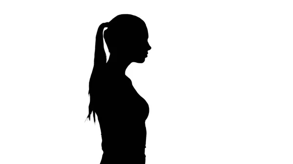 Silhouette Young business woman is walking. — Stock Photo, Image