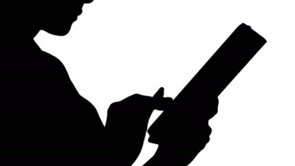 Silhouette Weibliche Hände mit Tablet. — Stockvideo