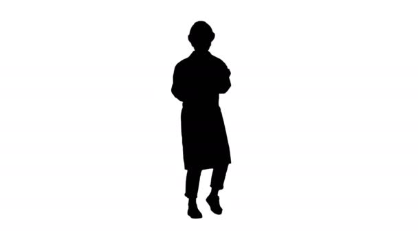 Silhouette Engineer woman dancing in funny way. — Stock Video