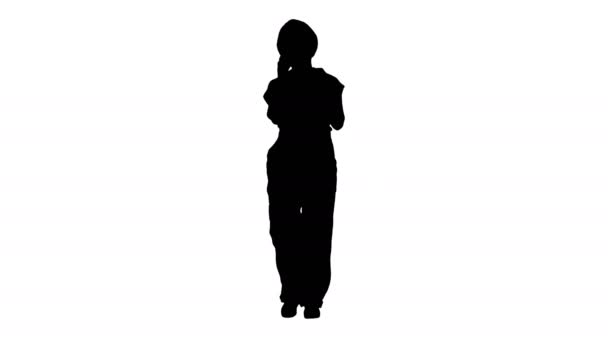 Silhouette Femme de construction faisant un appel. — Video