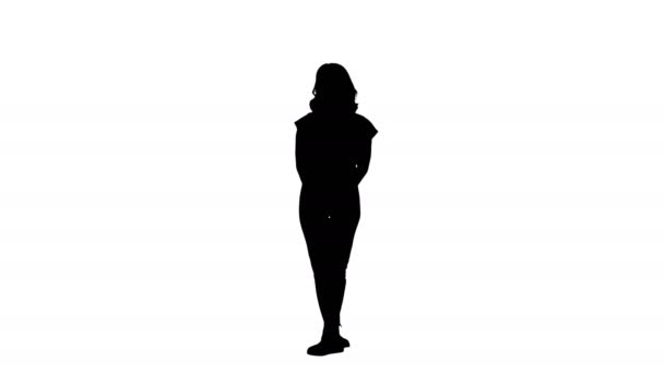 Silhouette junges Mädchen hört etwas aufmerksam zu. — Stockvideo