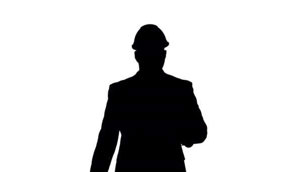 Silhouette Concept of start up business,architects,engineer holding blueprint in the office or construction site and walking. — Αρχείο Βίντεο