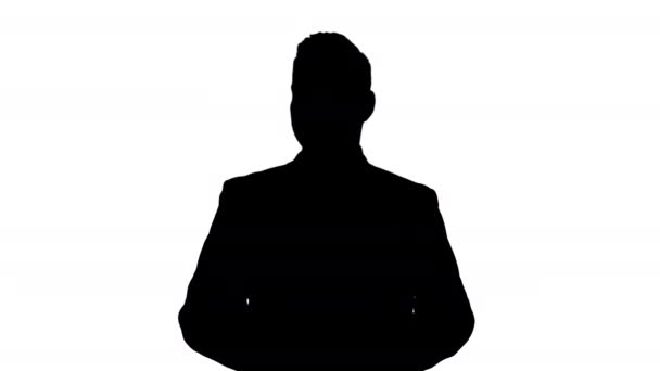 Silhouet Happy Business man Holding thumbs up. — Stockvideo