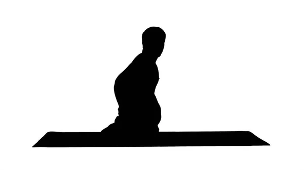 Silhouette ember gyakorlat jóga zsálya csavar C póz vagy Marichyasana póz jóga meditáció gyakorlása izom nyújtás pihenjen és egészség. — Stock Fotó