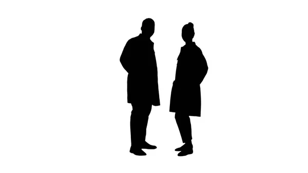 Silhouette Two caucasian and afro american smiling doctors standing looking in to camera. — Stock Photo, Image