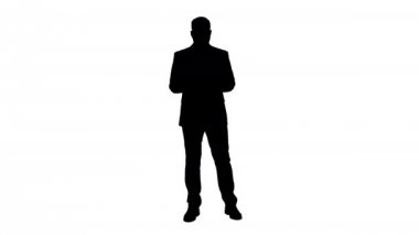 Telefonda Silhouette Işadamı manifatura mesajı.