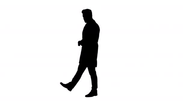 Silhouette Doctor man, medical professional making a point gesture and presenting something on the background. — Stock Video