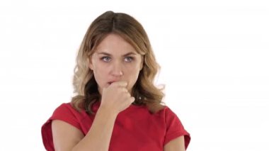 Beyaz arka plan üzerinde bir fikir ile heyecanlı kadın.