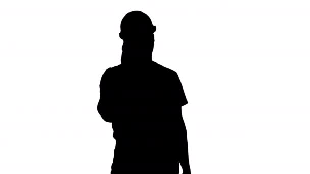 Silhouette Construction Worker On Telephone. — Stock Video