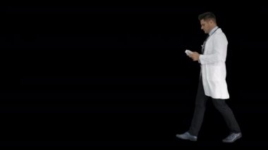 Klinisyen Doktor Man Gösteren İlaç İlaç ve Kamera, Alpha Kanal Talking