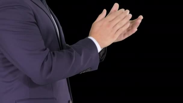Hombre de negocios aplaudiendo de la mano, Alpha Channel — Vídeos de Stock