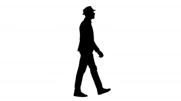 Silhouette Casual arabo uomo in cappello a piedi. — Video Stock