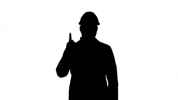 Silhouet zelfverzekerde wetenschapper maken van aandacht Hand gebaar Finger Up. — Stockvideo