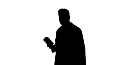 Silhouette güven doktor gülümseyen ve el yeni tedavi sunma.